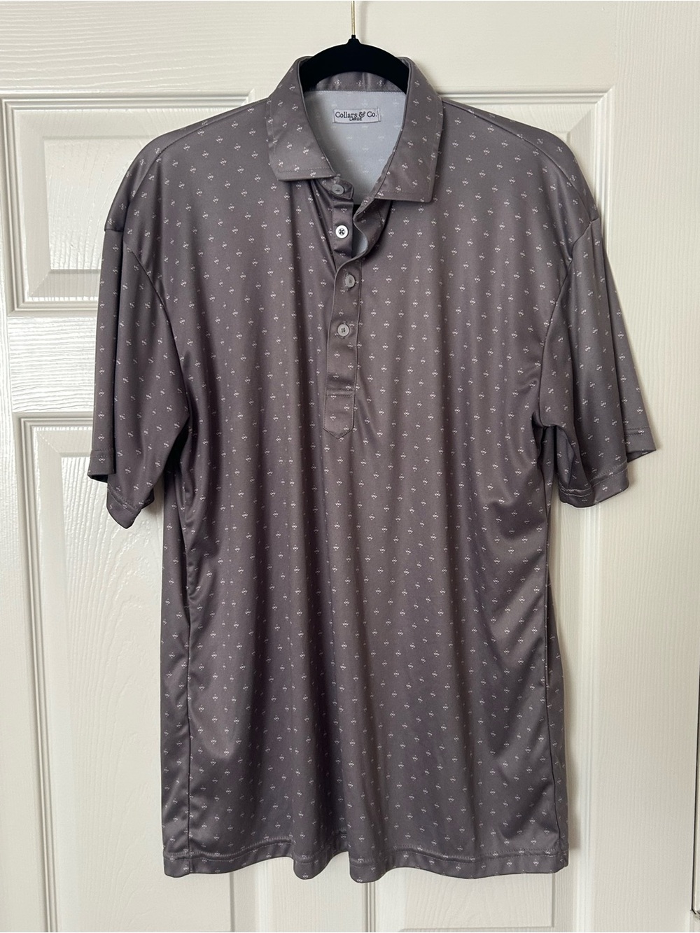 Collars & Co Dress Collar Polo Shirt Mens Size Large Gray Print Performance Golf